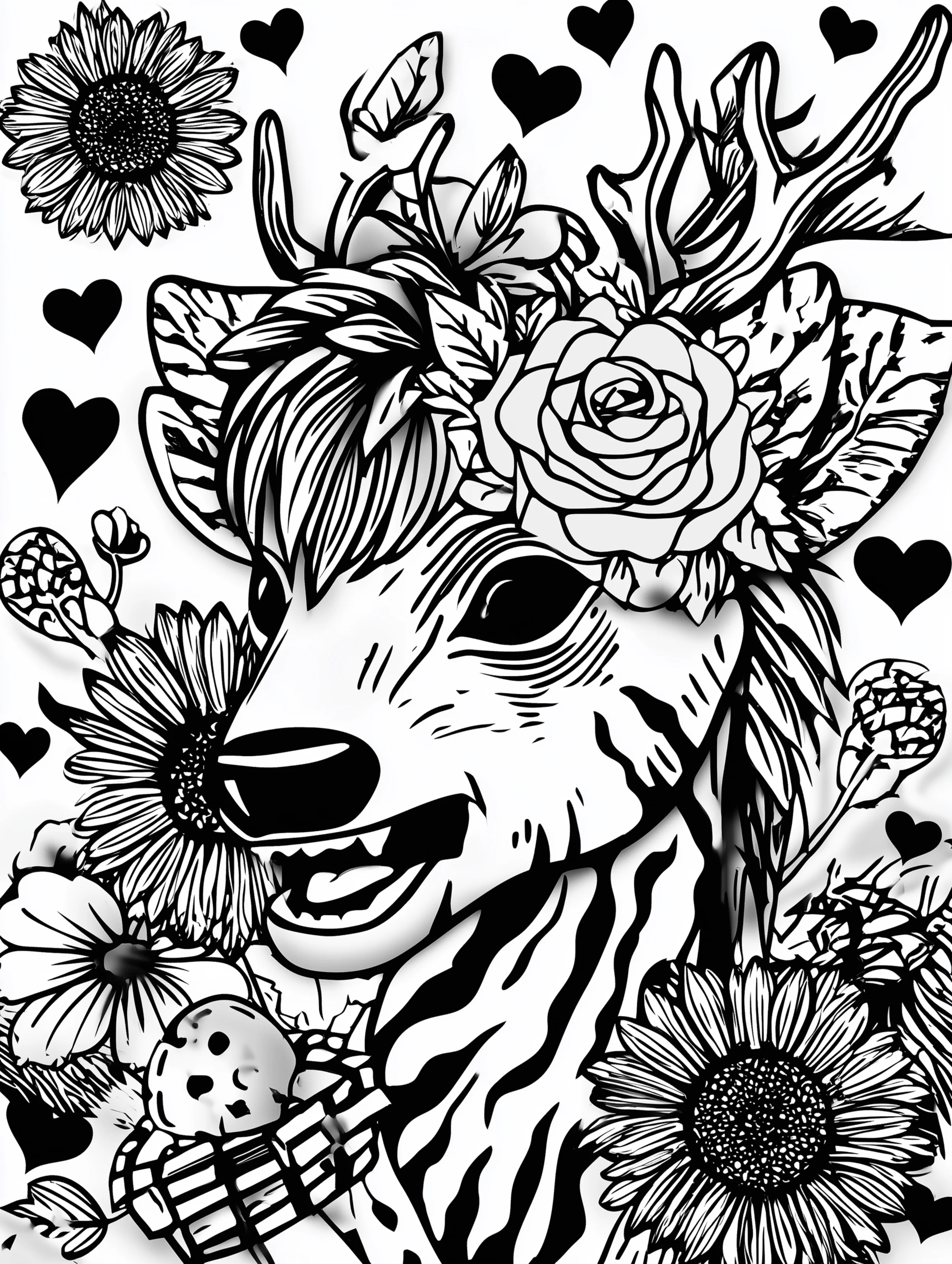 Free printable reindeer coloring page for adults featuring a reindeer with an open mouth